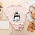 Leopard Messy Bun Mom Mother's Day Baseball Mommy Women's Heather T-Shirt Heather Peach Leopard Messy Bun Mom Mother's Day Baseball Mommy Women's Heather T-Shirt Heather Peach