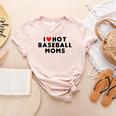 I Love Hot Baseball Moms Red Heart Women's Heather T-Shirt Heather Peach
