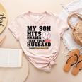 My Son Hits Harder Than Your Husband Baseball Mom Women's Heather T-Shirt Heather Peach My Son Hits Harder Than Your Husband Baseball Mom Women's Heather T-Shirt Heather Peach