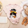 Spanish Baseball Mom Messy Bun Spain Baseball Girl Women's Heather T-Shirt Heather Peach