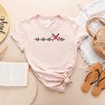 Women's Baseball Softball Baseball Mom Heartbeat Baseball Women's Heather T-Shirt Heather Peach