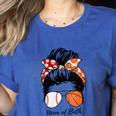 Baseball Mom Basketball Mom Of Both Messy Bun Mother's Day Women's Heather T-Shirt Heather True Royal