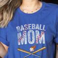 Baseball Mom Crossed Bats With Ball On Fire Distressed Women's Heather T-Shirt Heather True Royal
