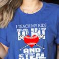 Baseball Mom Humor I Teach My Kids To Hit And Steal Women's Heather T-Shirt Heather True Royal Baseball Mom Humor I Teach My Kids To Hit And Steal Women's Heather T-Shirt Heather True Royal