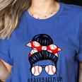 Baseball Mom Leopard Messy Bun Game Day Women's Heather T-Shirt Heather True Royal