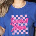 Baseball Mom And Pink Grid Sports Mother Mama Player Women's Heather T-Shirt Heather True Royal