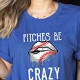 Baseball Mom Pitches Be Crazy Lips Premium Women's Heather T-Shirt Heather True Royal