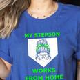 Baseball Mom Quote My Stepson Works From Home Women's Heather T-Shirt Heather True Royal