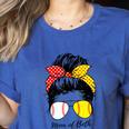 Baseball Mom Softball Mom Of Both Messy Bun Mother's Day Women's Heather T-Shirt Heather True Royal Baseball Mom Softball Mom Of Both Messy Bun Mother's Day Women's Heather T-Shirt Heather True Royal