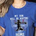 Baseball Mom My Son Will Be Waiting For You At Home Women's Heather T-Shirt Heather True Royal Baseball Mom My Son Will Be Waiting For You At Home Women's Heather T-Shirt Heather True Royal