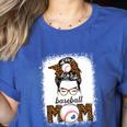 Baseball Mom Women Messy Bun Leopard Mother's Day Women's Heather T-Shirt Heather True Royal