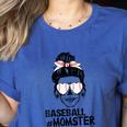 Baseball Momster Messy Bun Skull Mom For Women Halloween Women's Heather T-Shirt Heather True Royal