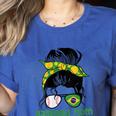 Brazil Baseball Mom Messy Bun Women's Heather T-Shirt Heather True Royal