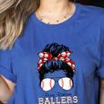 Busy Raising Ballers Messy Bun Funny Baseball Mom Women's Heather T-Shirt Heather True Royal Busy Raising Ballers Messy Bun Funny Baseball Mom Women's Heather T-Shirt Heather True Royal