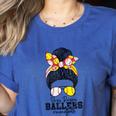 Busy Raising Ballers Softball Messy Bun Baseball Mom Women's Heather T-Shirt Heather True Royal