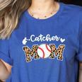 Catcher Mom Baseball Mom Leopard Game Day Women's Heather T-Shirt Heather True Royal Catcher Mom Baseball Mom Leopard Game Day Women's Heather T-Shirt Heather True Royal