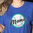 Cute Mama Script Font On Baseball Mom Women's Heather T-Shirt Heather True Royal