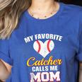 My Favorite Catcher Calls Me Mom Catcher Baseball Mom Heart Women's Heather T-Shirt Heather True Royal