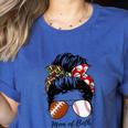 Football Mom Baseball Mom Of Both Messy Bun Mother's Day Women's Heather T-Shirt Heather True Royal Football Mom Baseball Mom Of Both Messy Bun Mother's Day Women's Heather T-Shirt Heather True Royal