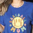 Groovy Retro Floral Happy Smiling Face Baseball Mom Women's Heather T-Shirt Heather True Royal