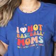 Groovy Retro I Love Hot Baseball Moms With After Game Snacks Women's Heather T-Shirt Heather True Royal Groovy Retro I Love Hot Baseball Moms With After Game Snacks Women's Heather T-Shirt Heather True Royal
