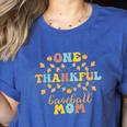 Groovy Retro One Thankful Baseball Mom Thanksgiving Fall Women's Heather T-Shirt Heather True Royal Groovy Retro One Thankful Baseball Mom Thanksgiving Fall Women's Heather T-Shirt Heather True Royal