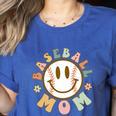 Happy Baseball Mom Groovy Retro Floral Smiling Face Women's Heather T-Shirt Heather True Royal Happy Baseball Mom Groovy Retro Floral Smiling Face Women's Heather T-Shirt Heather True Royal