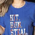 Hit Run Steal Baseball Mom For Women Baseball Women's Heather T-Shirt Heather True Royal Hit Run Steal Baseball Mom For Women Baseball Women's Heather T-Shirt Heather True Royal