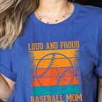 Loud And Proud Baseball Mom Vibrant Colorful Stripe Women's Heather T-Shirt Heather True Royal