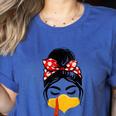 Messy Bun Baseball Mom Turkey Face Matching Thanksgiving Women's Heather T-Shirt Heather True Royal Messy Bun Baseball Mom Turkey Face Matching Thanksgiving Women's Heather T-Shirt Heather True Royal