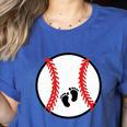Pregnant Baseball Mom Pregnancy Announcement Baby Feet Belly Women's Heather T-Shirt Heather True Royal