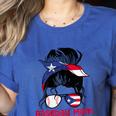 Puerto Rico Baseball Mom Messy Bun Boricua Women's Heather T-Shirt Heather True Royal Puerto Rico Baseball Mom Messy Bun Boricua Women's Heather T-Shirt Heather True Royal