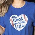 Retro My Heart Is On That Field Baseball Mom Mother's Day Women's Heather T-Shirt Heather True Royal