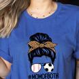 Soccer Baseball Mom Of Both Messy Bun Leopard Mother's Day Women's Heather T-Shirt Heather True Royal Soccer Baseball Mom Of Both Messy Bun Leopard Mother's Day Women's Heather T-Shirt Heather True Royal
