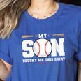 My Son Bought Me This Baseball Mom Women's Heather T-Shirt Heather True Royal My Son Bought Me This Baseball Mom Women's Heather T-Shirt Heather True Royal