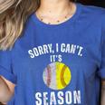 Sorry I Cant It's Season Vintage Softball Baseball Mom Women's Heather T-Shirt Heather True Royal Sorry I Cant It's Season Vintage Softball Baseball Mom Women's Heather T-Shirt Heather True Royal