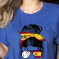 Spanish Baseball Mom Messy Bun Spain Baseball Girl Women's Heather T-Shirt Heather True Royal