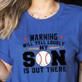 Warning Will Yell Loudly My Son Baseball Mom Women's Heather T-Shirt Heather True Royal Warning Will Yell Loudly My Son Baseball Mom Women's Heather T-Shirt Heather True Royal