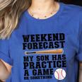 Weekend Forecast My Son Has Practice Baseball Mom Women's Heather T-Shirt Heather True Royal Weekend Forecast My Son Has Practice Baseball Mom Women's Heather T-Shirt Heather True Royal