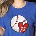 Womens Custom Baseball Mom Number 72 Heart For Mom Mommy Women's Heather T-Shirt Heather True Royal