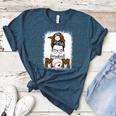 Baseball Mom Women Messy Bun Leopard Mother's Day Women's Heather T-Shirt Heather Deep Teal