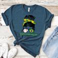 Brazil Baseball Mom Messy Bun Women's Heather T-Shirt Heather Deep Teal