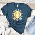Groovy Retro Floral Happy Smiling Face Baseball Mom Women's Heather T-Shirt Heather Deep Teal
