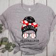 Baseball Mom Leopard Messy Bun Game Day Women's Heather T-Shirt Athletic Heather