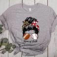 Football Mom Baseball Mom Of Both Messy Bun Mother's Day Women's Heather T-Shirt Athletic Heather Football Mom Baseball Mom Of Both Messy Bun Mother's Day Women's Heather T-Shirt Athletic Heather