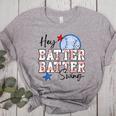 Hey Batter Batter Swing Graphic For Baseball Moms Women's Heather T-Shirt Athletic Heather Hey Batter Batter Swing Graphic For Baseball Moms Women's Heather T-Shirt Athletic Heather