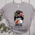 Mom Of Ballers Messy Bun Football Mom Baseball Mom Of Both Women's Heather T-Shirt Athletic Heather