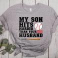 My Son Hits Harder Than Your Husband Baseball Mom Women's Heather T-Shirt Athletic Heather My Son Hits Harder Than Your Husband Baseball Mom Women's Heather T-Shirt Athletic Heather