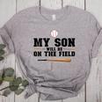 My Son Will Be On The Field Baseball Mom Women's Heather T-Shirt Athletic Heather My Son Will Be On The Field Baseball Mom Women's Heather T-Shirt Athletic Heather