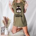 Baseball Momster Messy Bun Skull Mom For Women Halloween Women's Heather T-Shirt Heather Olive
